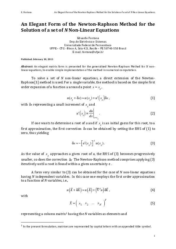 (PDF) Elegant Newton-Raphson Method for N Non-Linear Equations