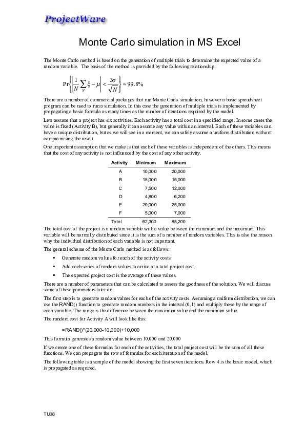 (PDF) Monte Carlo simulation in MS Excel Joseph Yang Academia.edu