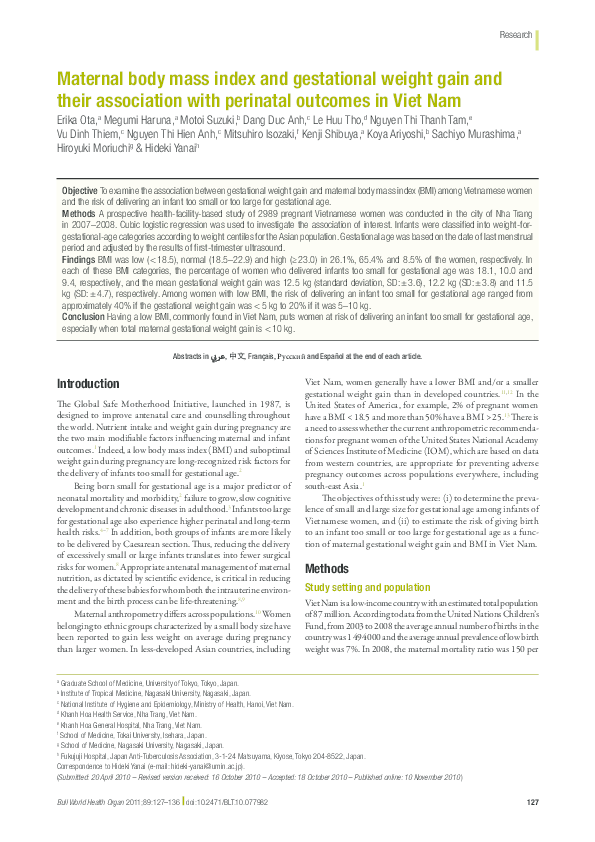 (PDF) Maternal body mass index and gestational weight gain and their ...