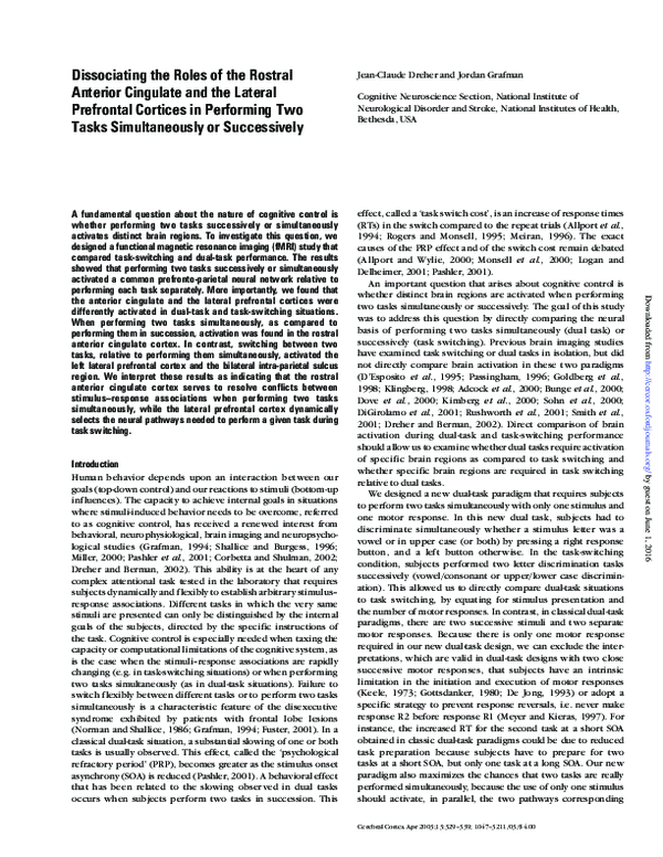 (PDF) Dissociating the roles of the rostral anterior cingulate and the ...