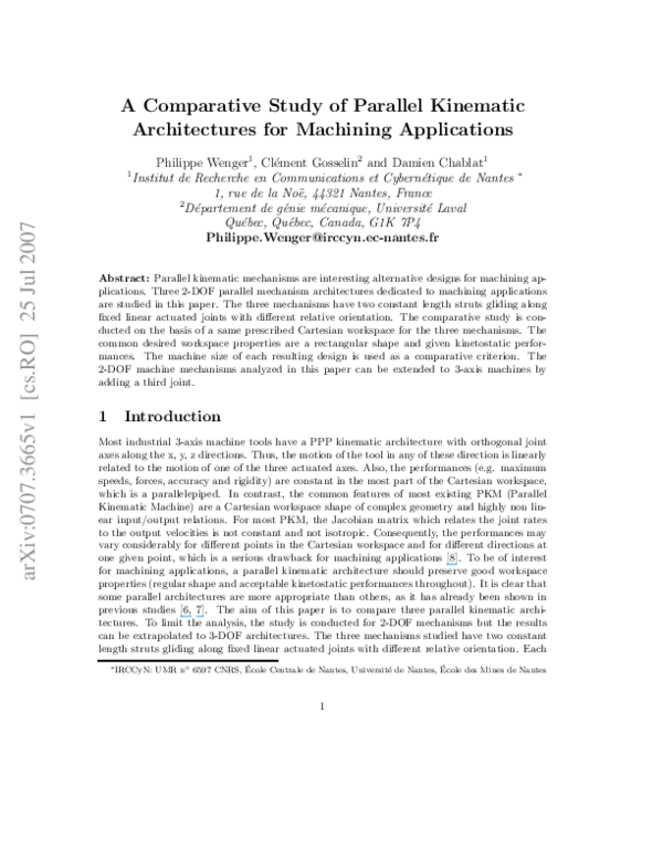(PDF) A comparative study of parallel kinematic architectures for ...