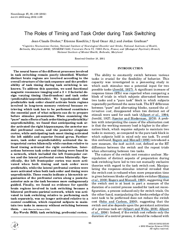 (PDF) The Roles of Timing and Task Order during Task Switching