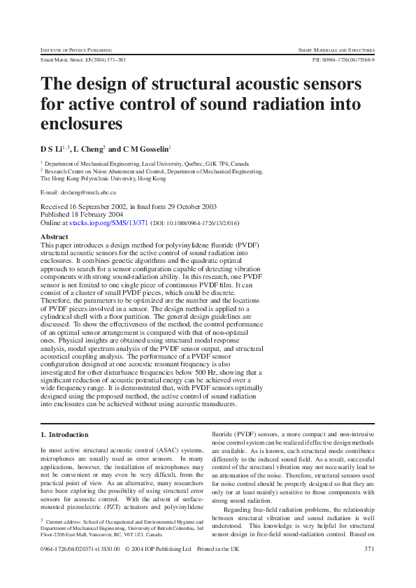(PDF) The design of structural acoustic sensors for active control of ...