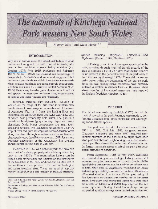 (PDF) The mammals of Kinchega National Park western New South Wales