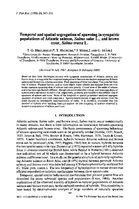 (PDF) Temporal and spatial segregation of spawning in sympatric ...