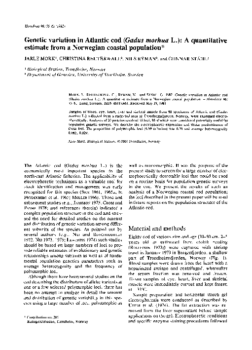 (PDF) Genetic variation in Atlantic cod (Gadus morhua L.): A ...