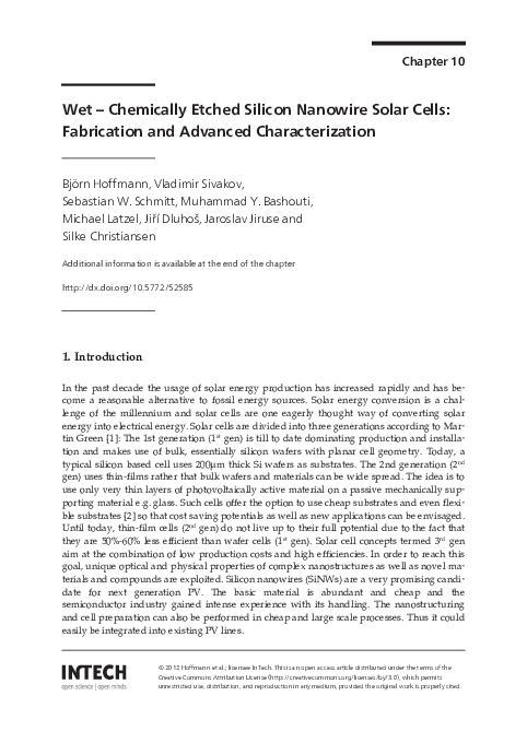(PDF) Wet – Chemically Etched Silicon Nanowire Solar Cells: Fabrication ...