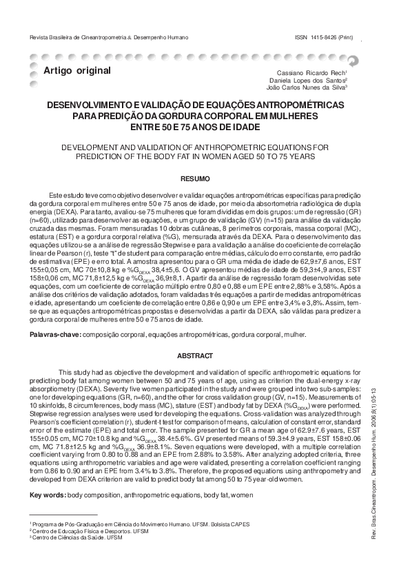 (PDF) Development and validation of anthropometric prediction equations ...