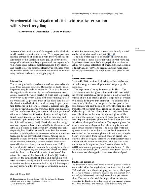 (PDF) Experimental investigation of citric acid reactive extraction ...