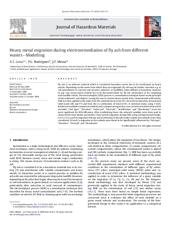 (PDF) Heavy metal migration during electroremediation of fly ash from ...