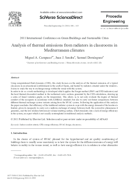 (PDF) Analysis of Thermal Emissions from Radiators in Classrooms in