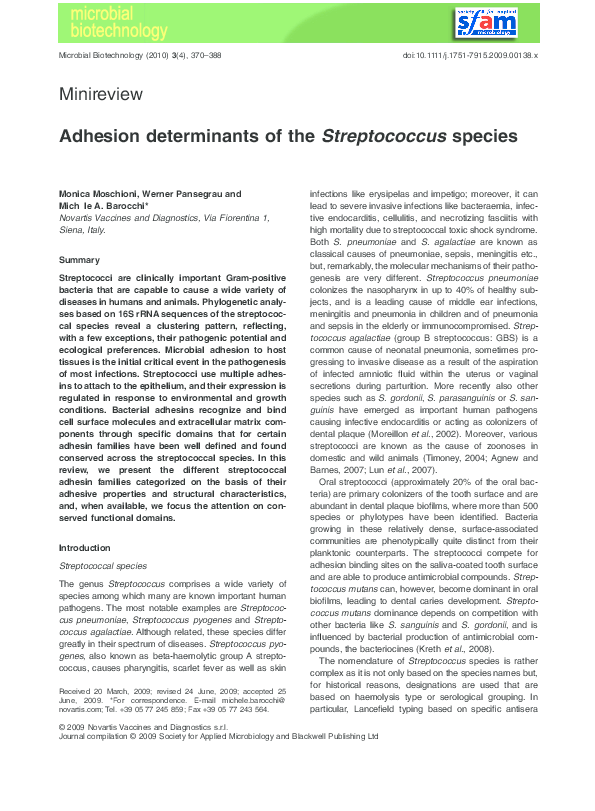 (PDF) Adhesion determinants of the Streptococcus species