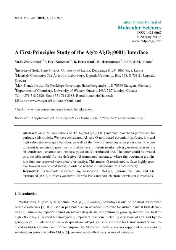 (PDF) A First-Principles Study of the Ag/a-Al2O3(0001) Interface