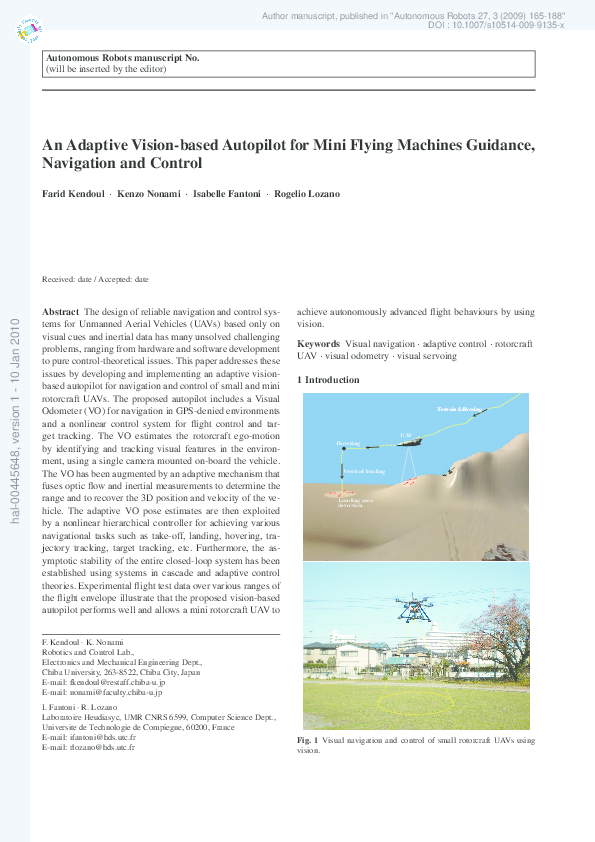 (PDF) An adaptive vision-based autopilot for mini flying machines ...