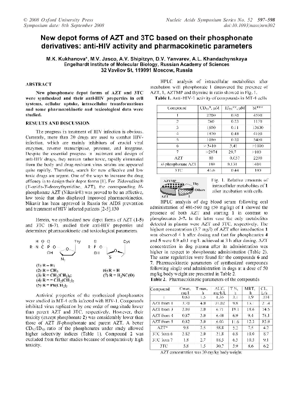 (PDF) New depot forms of AZT and 3TC based on their phosphonate ...