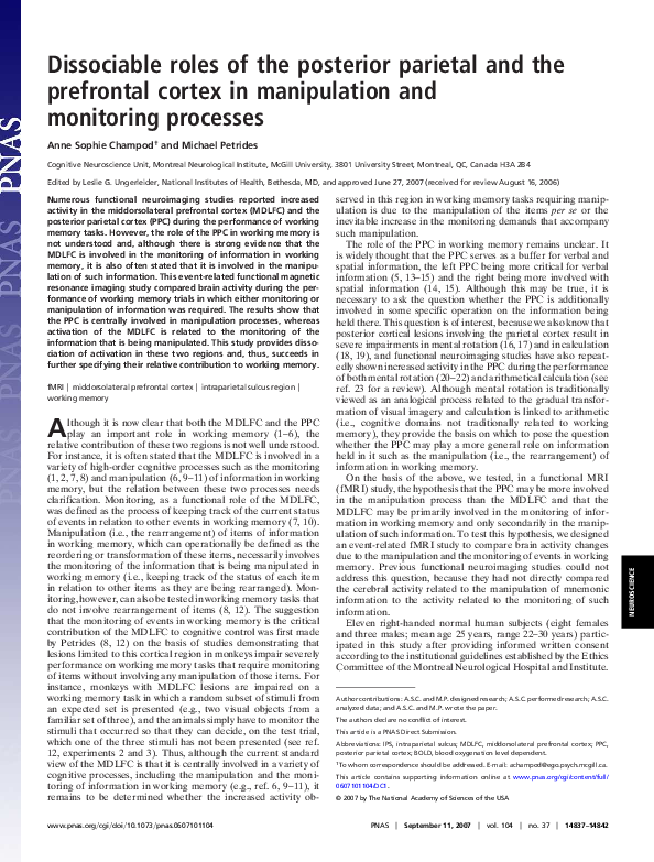 (PDF) Dissociable roles of the posterior parietal and the prefrontal ...