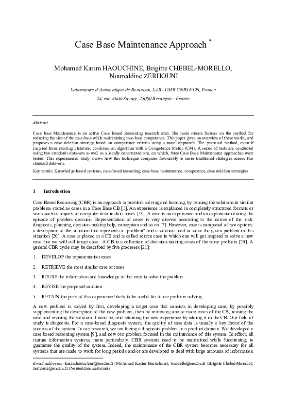 (PDF) Case Base Maintenance Approach