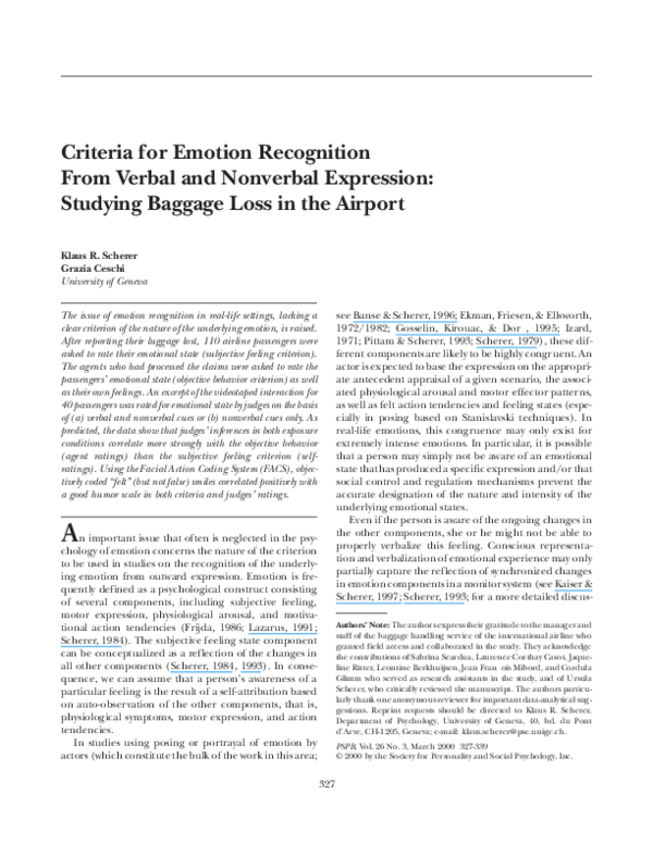 (PDF) Criteria for Emotion Recognition from Verbal and Nonverbal ...