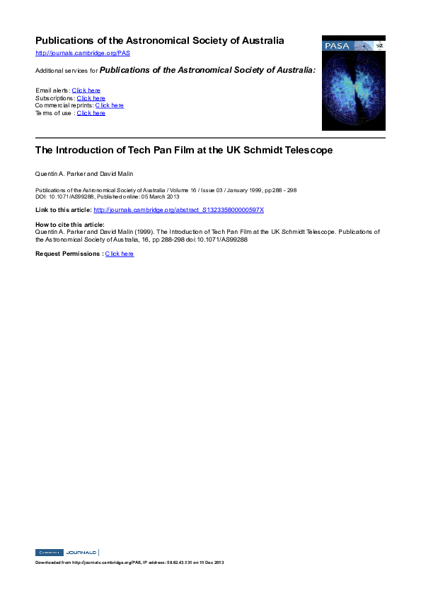 (PDF) The Introduction of Tech Pan Film at the UK Schmidt Telescope