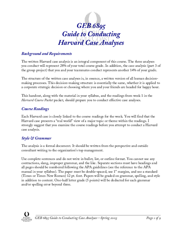 (PDF) GEB Guide to Conducting Harvard Case Analyses Background and ...
