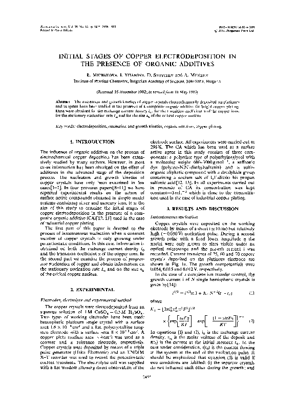 (PDF) Initial stages of copper electrodeposition in the presence of ...
