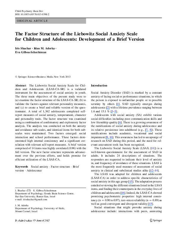 (PDF) The Factor Structure of the Liebowitz Social Anxiety Scale for ...