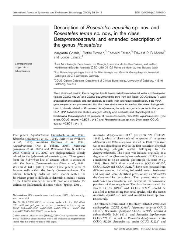 (PDF) Description of Roseateles aquatilis sp. nov. and Roseateles