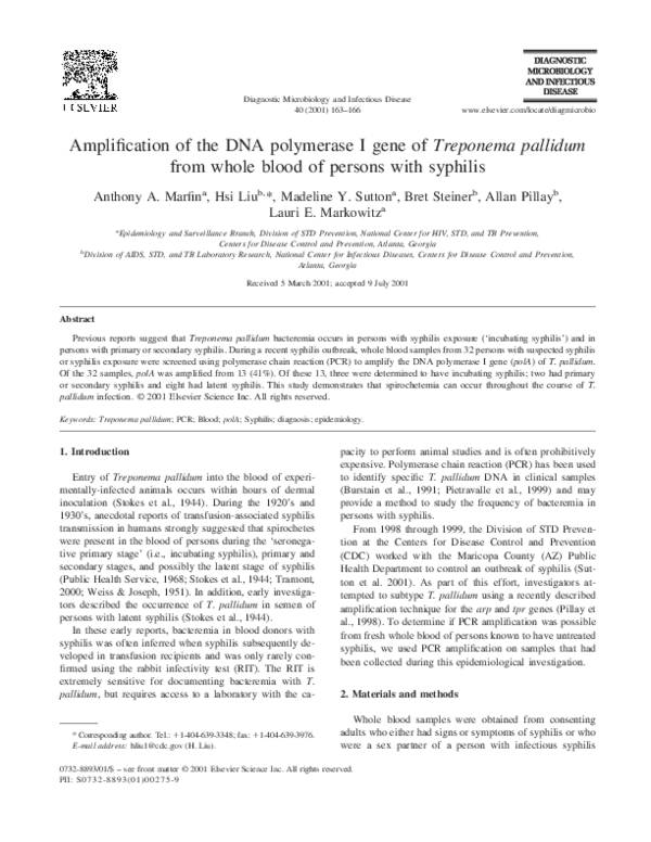 (PDF) Amplification of the DNA polymerase I gene of Treponema pallidum ...