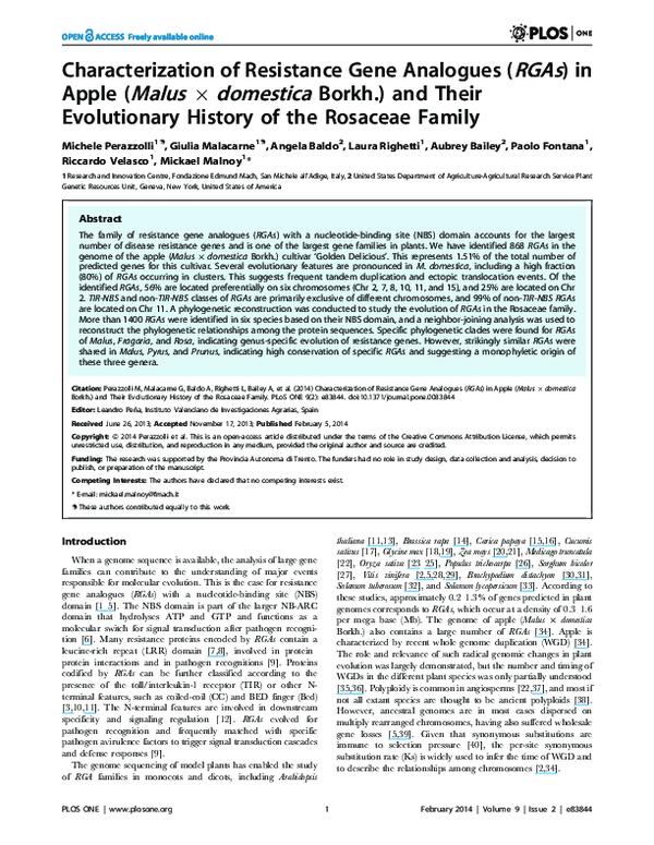 (PDF) Characterization of Resistance Gene Analogues (RGAs) in Apple ...