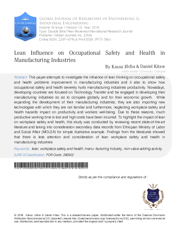 (PDF) Lean Influence on Occupational Safety and Health in Manufacturing ...