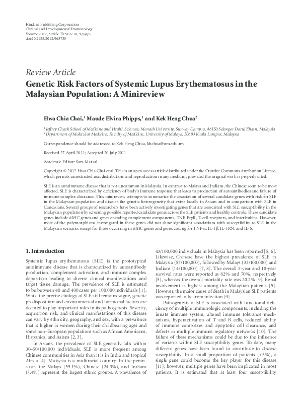 (PDF) Genetic Risk Factors of Systemic Lupus Erythematosus in the ...