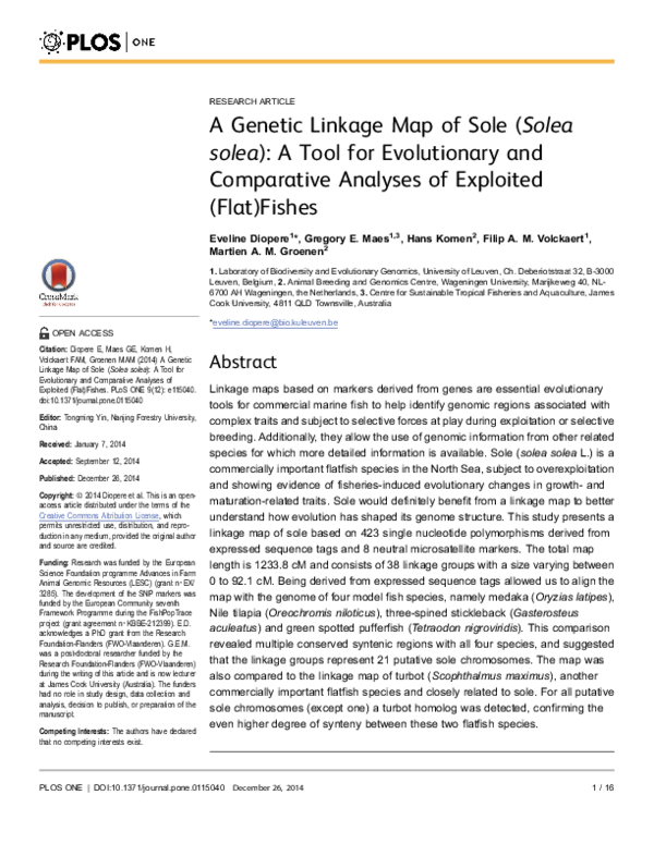 (PDF) A genetic linkage map of sole (Solea solea): a tool for ...