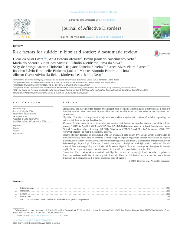 (PDF) Risk factors for suicide in bipolar disorder: a systematic review