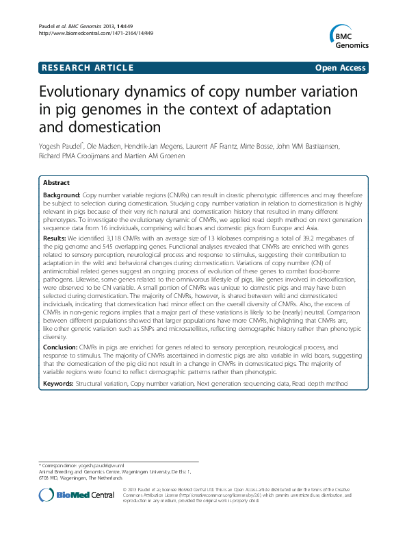 (PDF) Evolutionary dynamics of copy number variation in pig genomes in ...