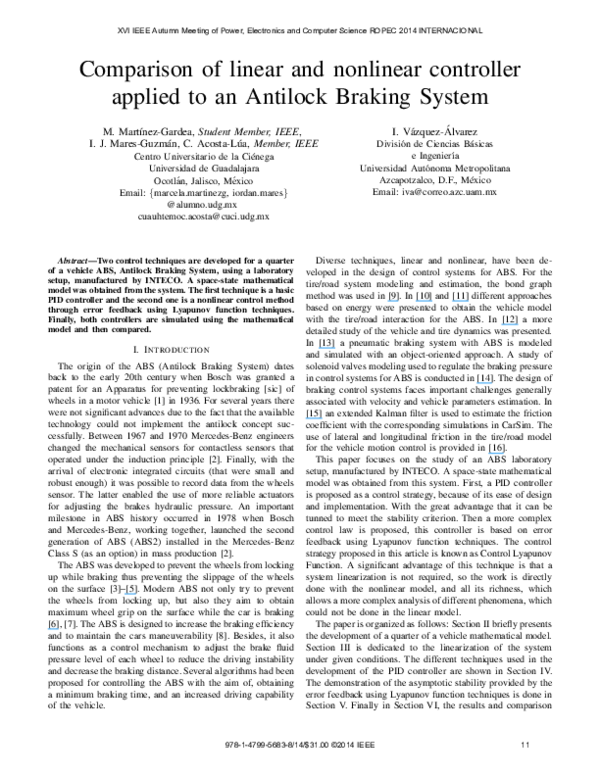 (PDF) Comparison of linear and nonlinear controller applied to an ...
