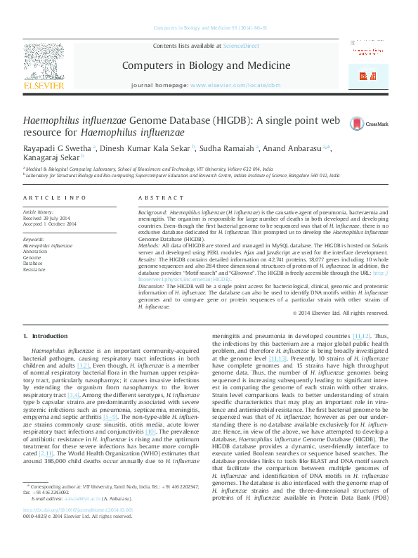(PDF) Haemophilus influenzae Genome Database (HIGDB): A single point ...