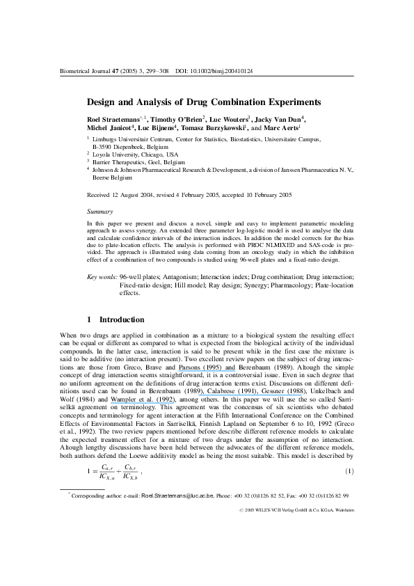 (PDF) Design and Analysis of Drug Combination Experiments