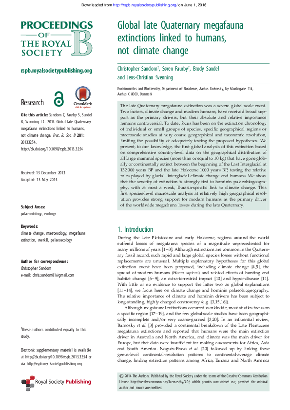 (PDF) Global late Quaternary megafauna extinctions linked to humans ...
