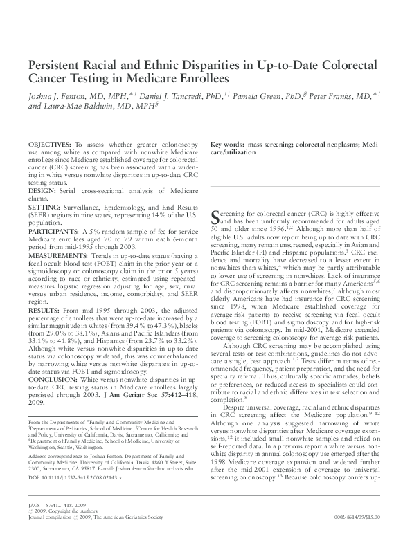(PDF) Persistent Racial and Ethnic Disparities in Up-to-Date Colorectal ...