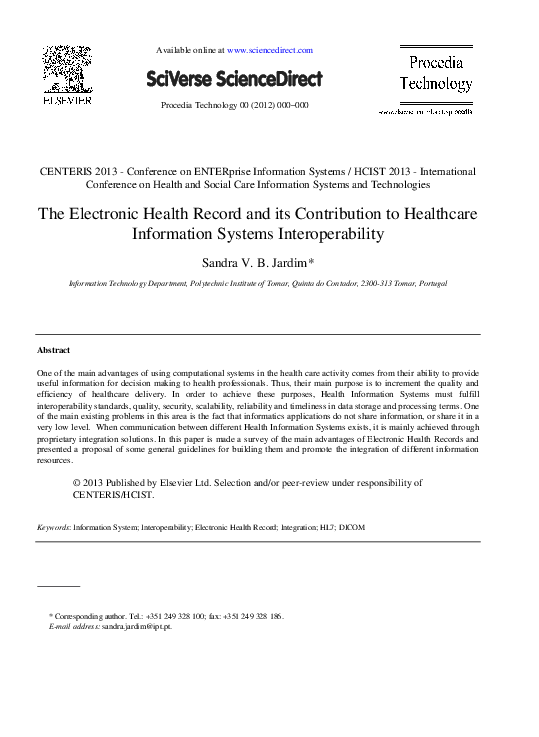 (PDF) The Electronic Health Record and its Contribution to Healthcare ...