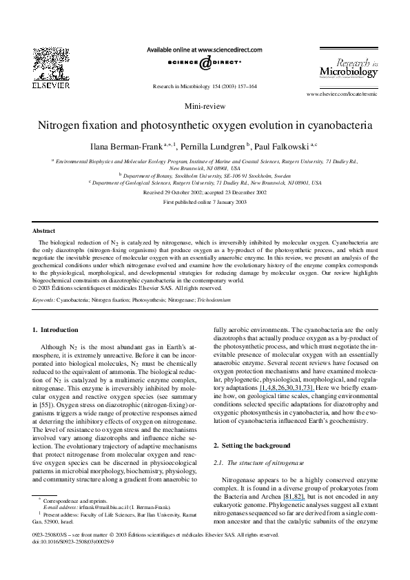 (PDF) Nitrogen fixation and photosynthetic oxygen evolution in ...