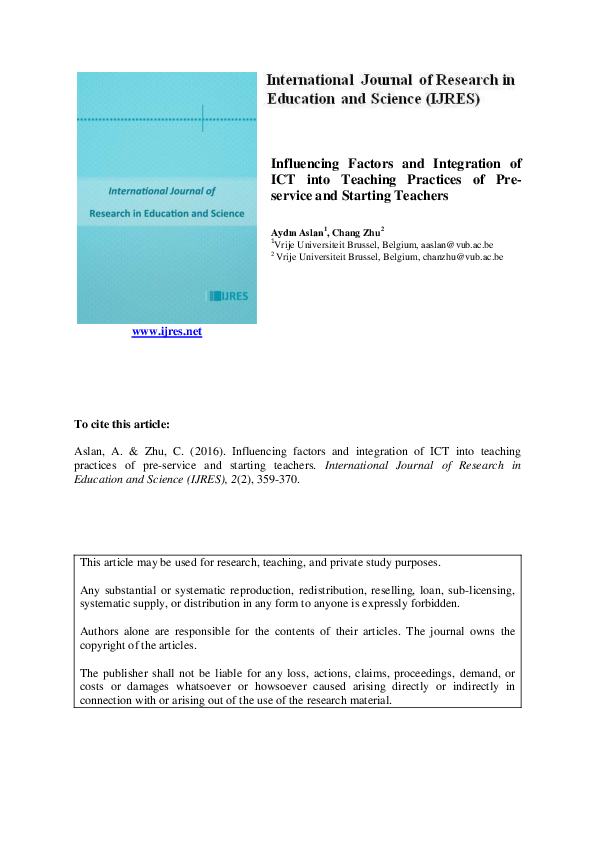 (PDF) Influencing Factors and Integration of ICT into Teaching ...