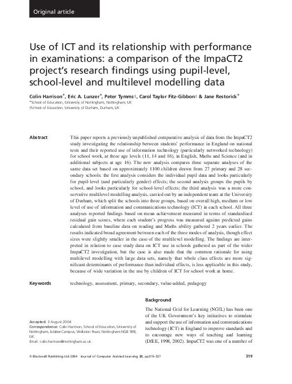 (PDF) Use of ICT and its relationship with performance in examinations ...