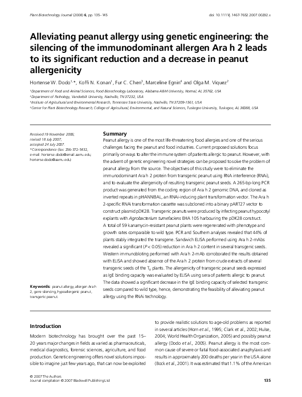 (PDF) Alleviating peanut allergy using engineering the
