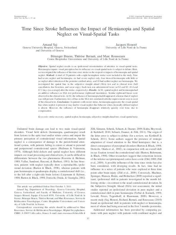  pdf time since stroke influences the impact of hemianopia and spatial