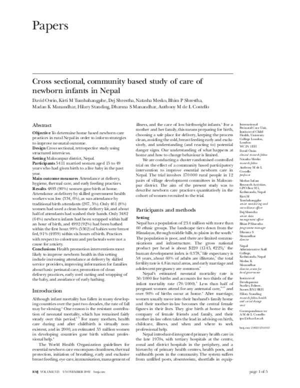(PDF) Cross sectional, community based study of care of newborn infants ...