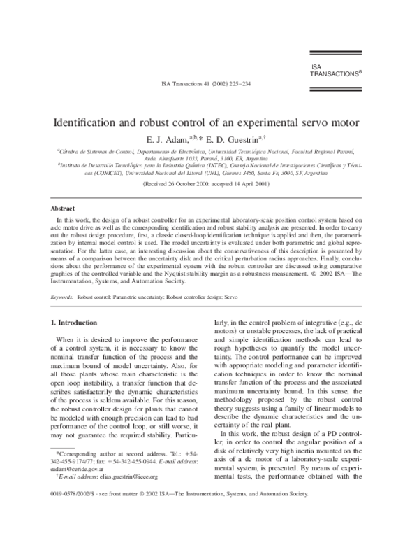 (PDF) Identification and robust control of an experimental servo motor