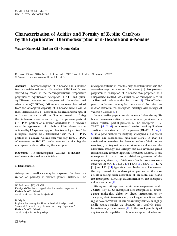 (PDF) Characterization of Acidity and Porosity of Zeolite Catalysts by ...