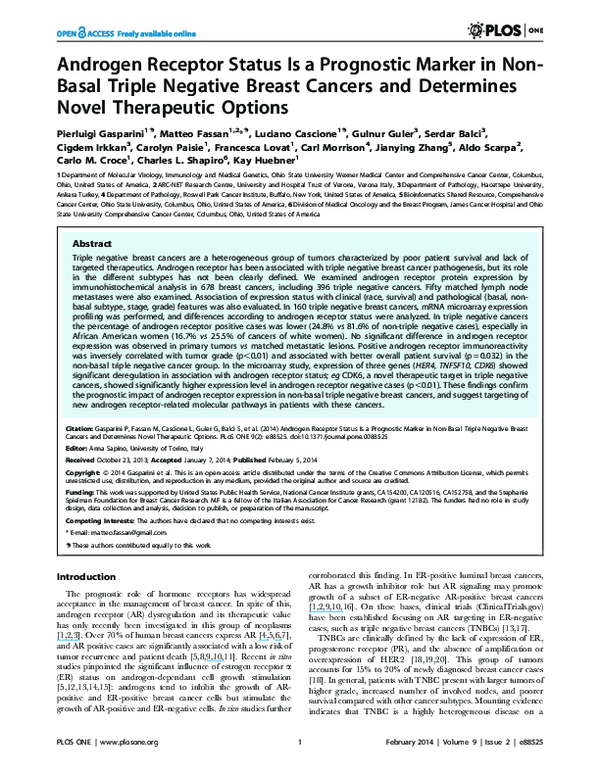 (PDF) Androgen Receptor Status Is a Prognostic Marker in Non-Basal ...