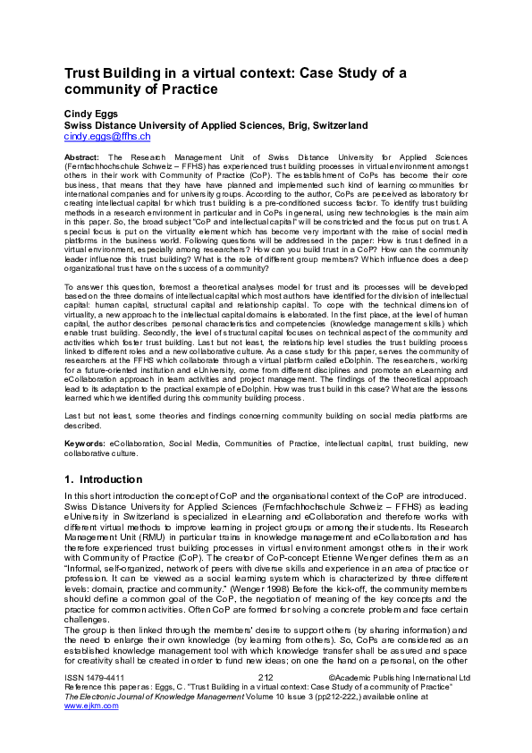 (PDF) Trust Building in a virtual context: Case Study of a community of ...